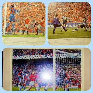 - Manchester United Treble Season Signed Prints: Lot 65 - Manchester United Treble Season Signed Print Collection - 3 prints in total, named Parts 1 to 3. Print 1 = Manchester United winning the Premier League print, signed by Andy Cole and Artist