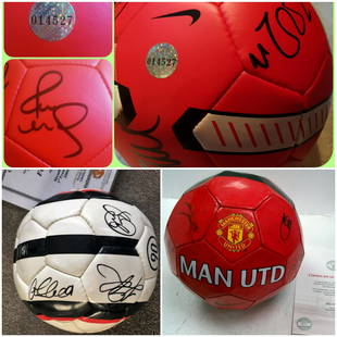 - 3 official signed Footballs from Man United: Lot 75 - Treble Offer, 3 official signed Footballs from Manchester United Football Club.Fantastic items signed by most of the teams.Footballs are from different Seasons.1. Red Ball with silver