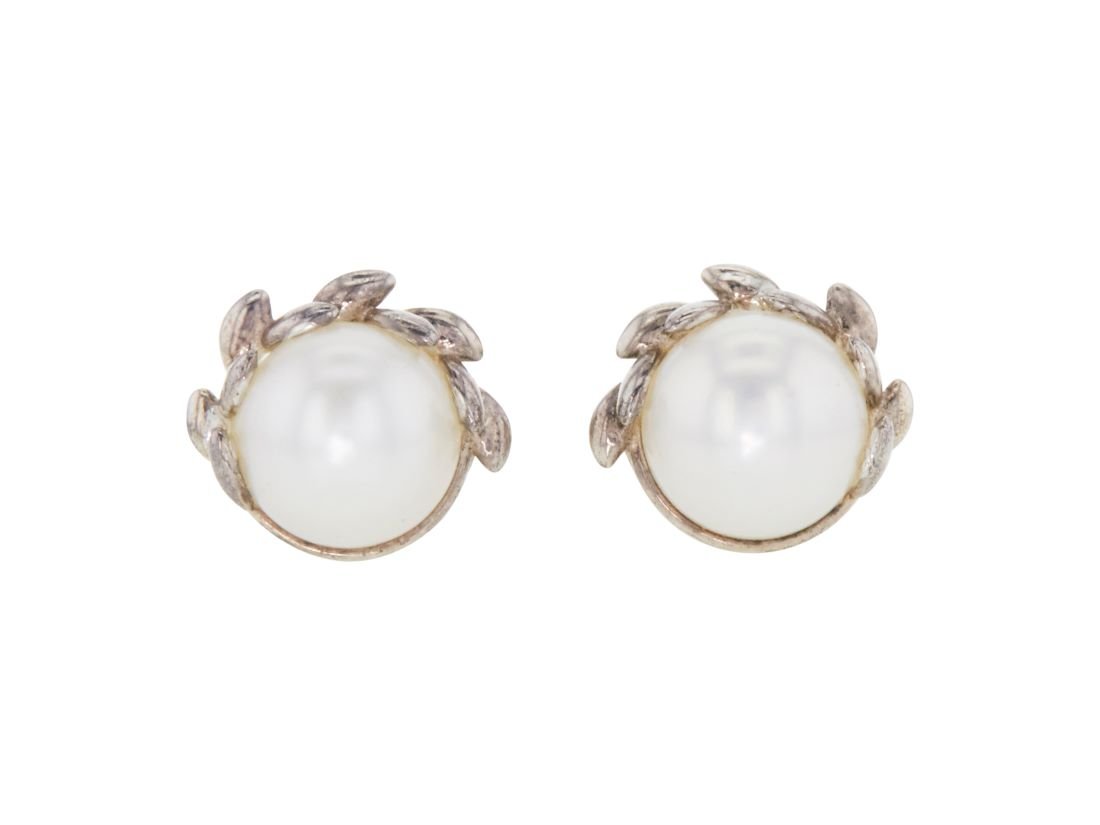 paloma picasso olive leaf pearl earrings