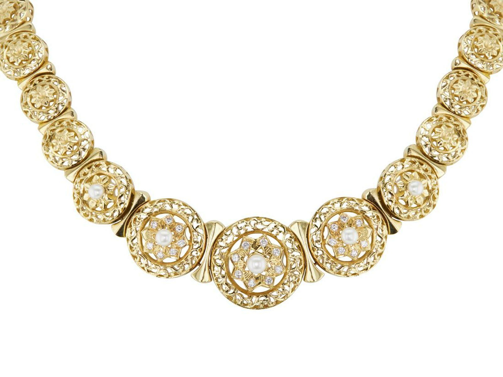 Diamonds & Pearls Gold Link Necklace (1 of 3)