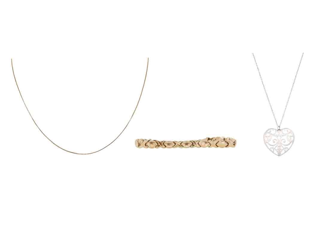 Tiffany & Co. Silver Heart Pendant, Gold Bracelet, and: Tiffany & Co. Silver Heart Pendant, 10k Gold Bracelet, 14k yellow gold chain
