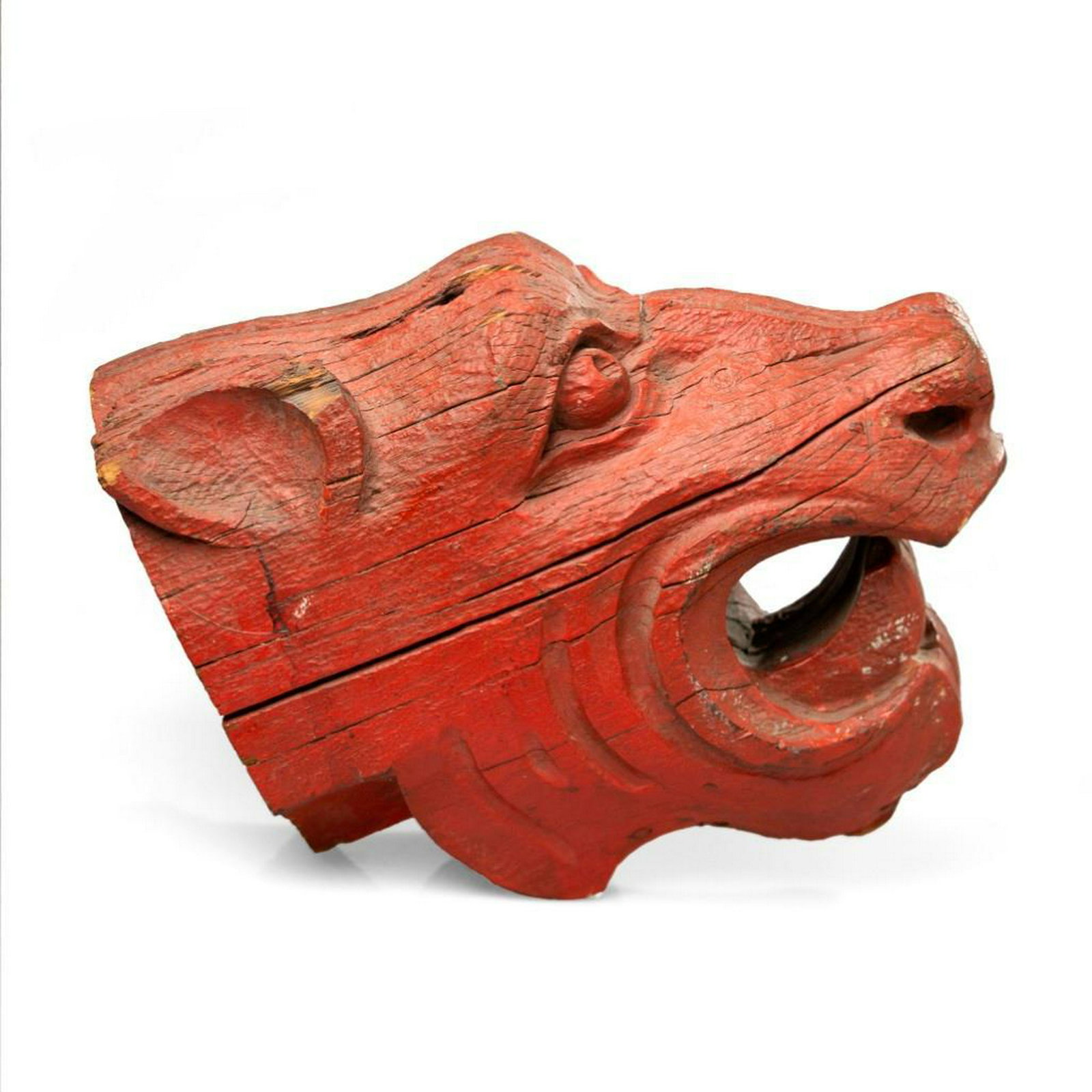 Carved and Painted Wooden Gargoyle, Last Quarter: This exceptionally carved Gargoyle was rescued from the Passaconaway Inn in Cape Neddick Harbor, York, Maine when it was demolished in the 1930 s. Painted softwood, in old but not original finish. Hei