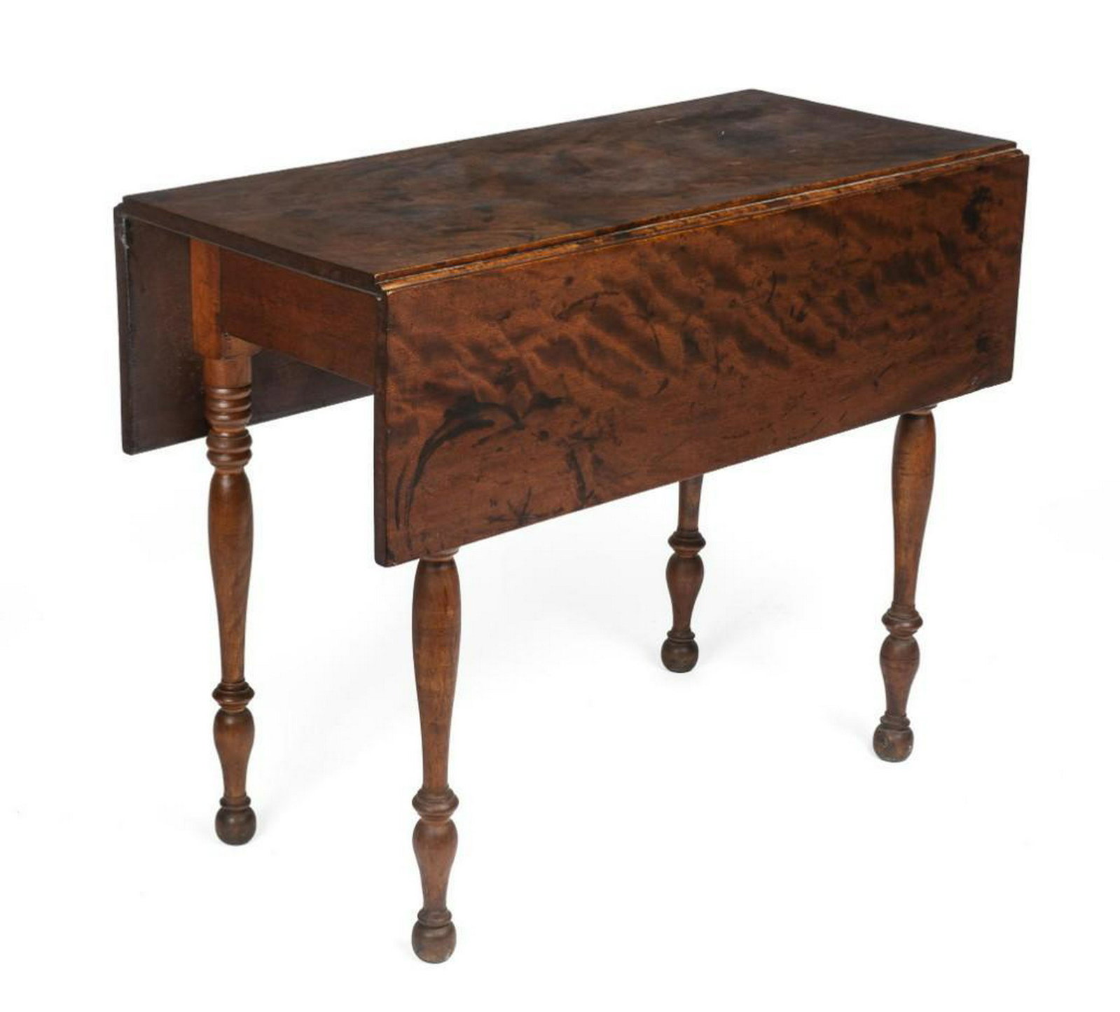 Tiger Maple Drop Leaf Table, Possibly Vermont.: Height 28 1/4 inches