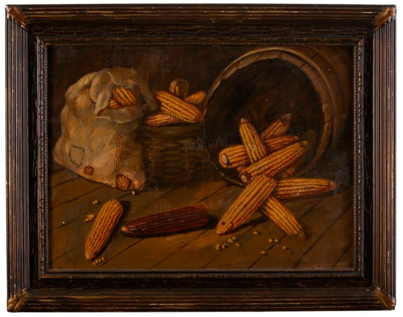 American School. Shucked Corn: Oil on canvas, 17 1/2 x 24 in.; painted and gilt wood frame, 23 x 29 1/2 in.