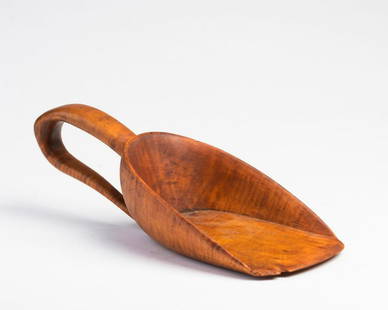 Tiger Maple Carved Grain Scoop.: Formed from a single piece of wood. Length 13 inches.