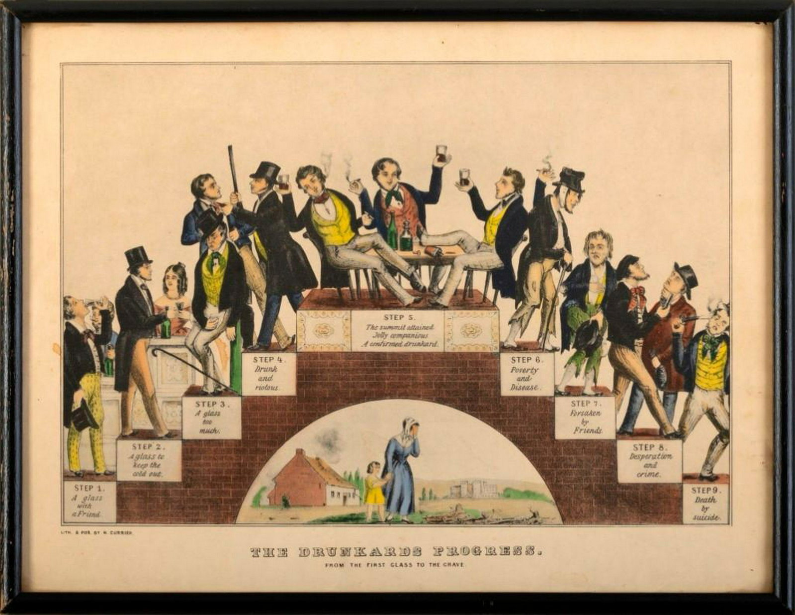 Nathaniel Currier. The Drunkard's Progress: From the: Handcolored lithograph on paper, 11 3/4 x 15 3/4 inches, sight.