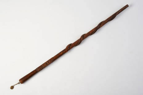 Cane Carved by Prisoner of War James Bell, 1862.: Carved with a snake, marked "JAS. BELL/PRISONER/OF WAR/1862," overall lg. 33 1/4 in. Together with a Confederate infantry button. James Bell lived in Richmond County, Georgia, and enlisted 5/18/1861 a