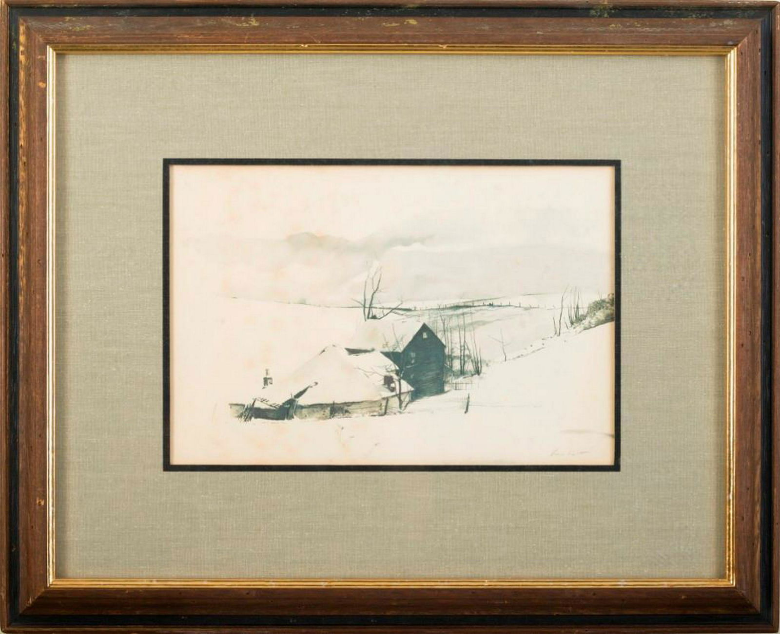 Andrew Wyeth Matted & Framed Print: Sight size 8 x 12 inches. Toning on print.
