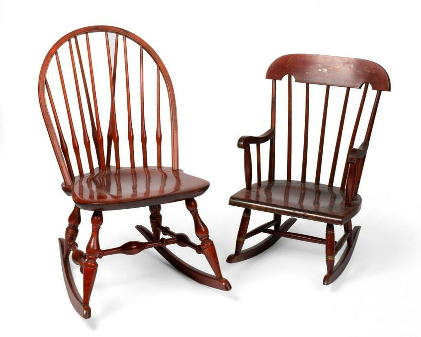 Braceback Bowback Windsor Rocking Chair and a Child's: The windsor branded Nichols & Stone Co.