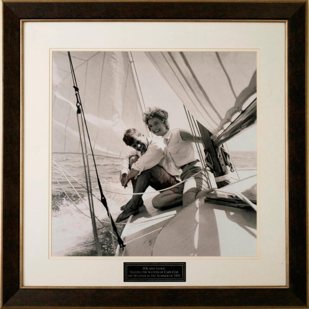Hy Peskin. Photo of JFK and Jackie.: Titled "JFK and Jackie sailing the waters of Cape Codd off Hyannis in the summer of 1953." This image was the cover of Life magazine, July 1953. 19 1/4 x 19 1/4 inches, sight.