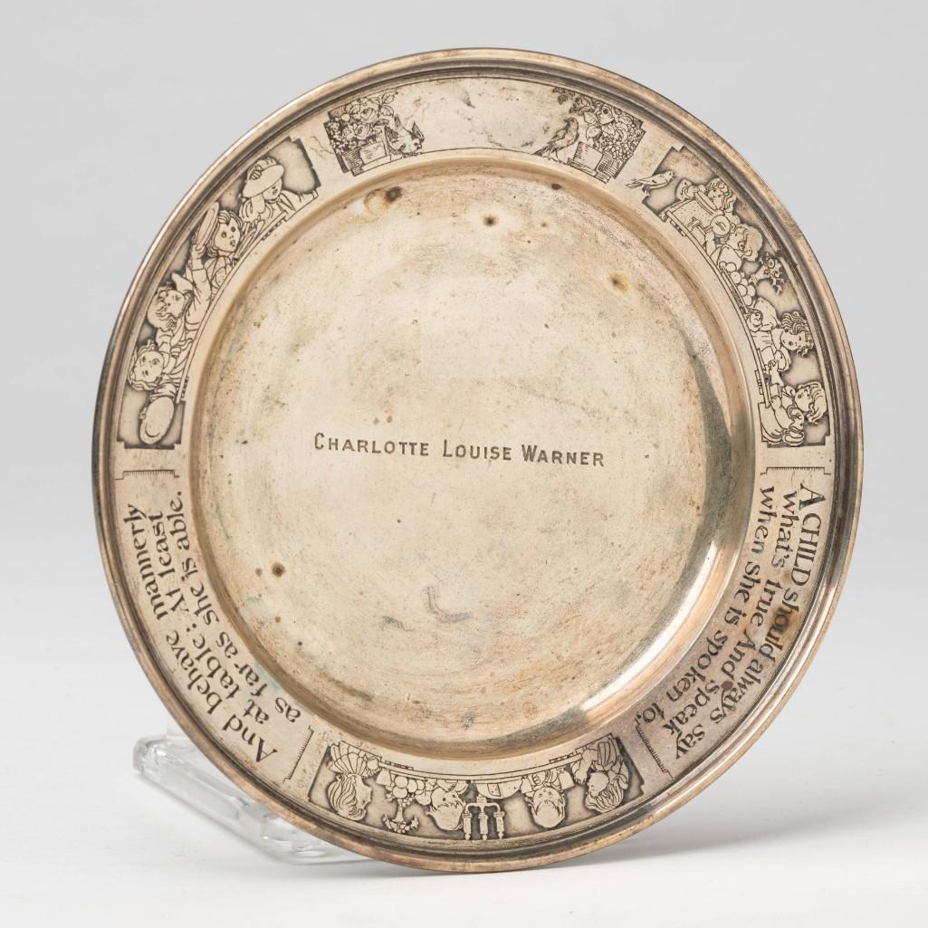 Sterling Silver Child's Plate.: Inscribed " A CHILD should always say what's true. And speak when she is spoken to. / And behave mannerly at table: at least as far as she is able." 150g, weighable.
