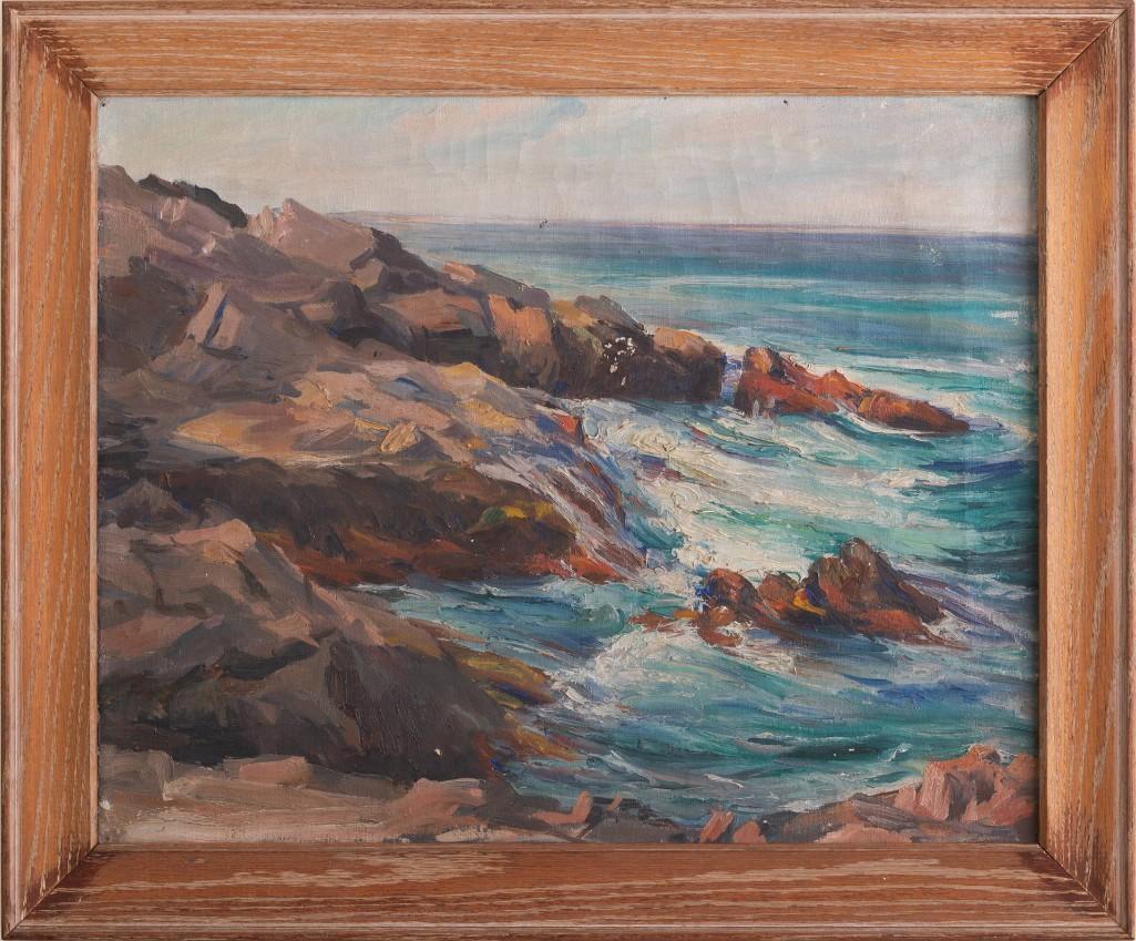 Crashing Waves, Attributed to Clara Greenleaf Perry.: Oil on canvas, 16 x 20 inches.