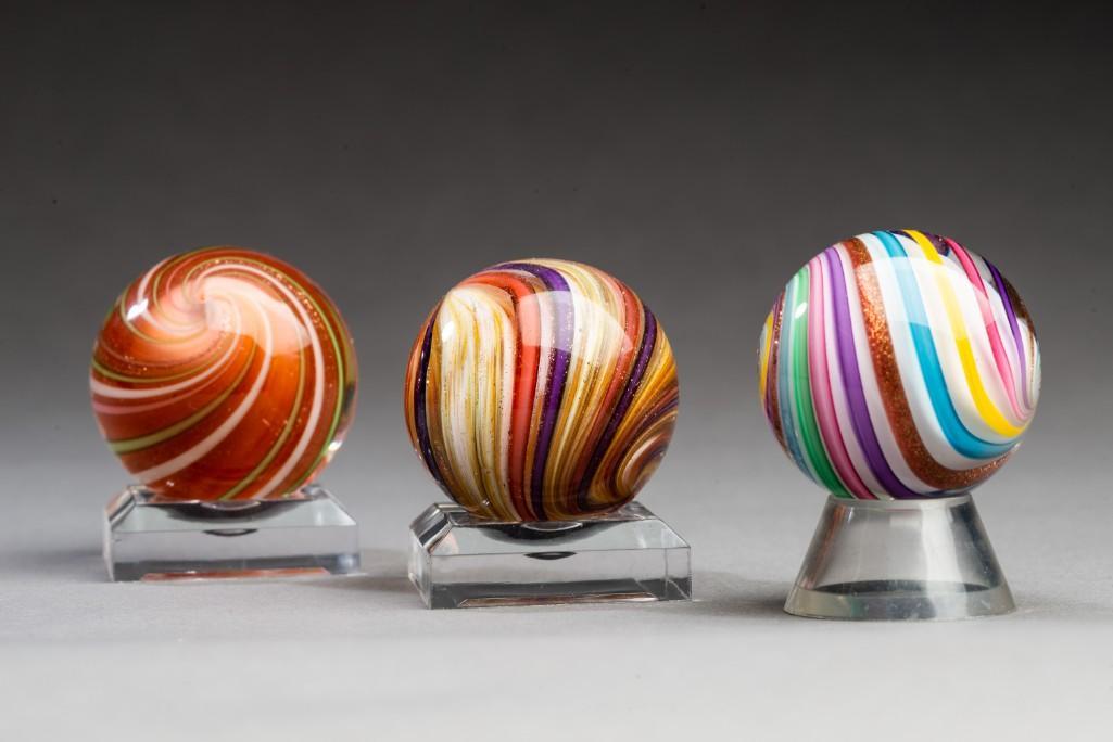 Three Hamon 1.5" Marbles.: Contemporary marbles by Robert Hamon, circa 1993. All solid core with lutz.