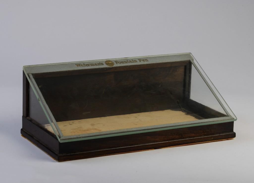 Waterman's Ideal Fountain Pen Display Case.: Width 16 3/4 inches, height 6 inches, depth 8 inches.
