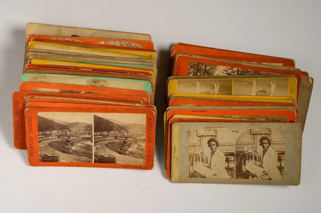 Collection of Stereo Viewer Slides.: Including scenic landscapes, city views, romantic scenes, historical images, and more. Over 60 total.