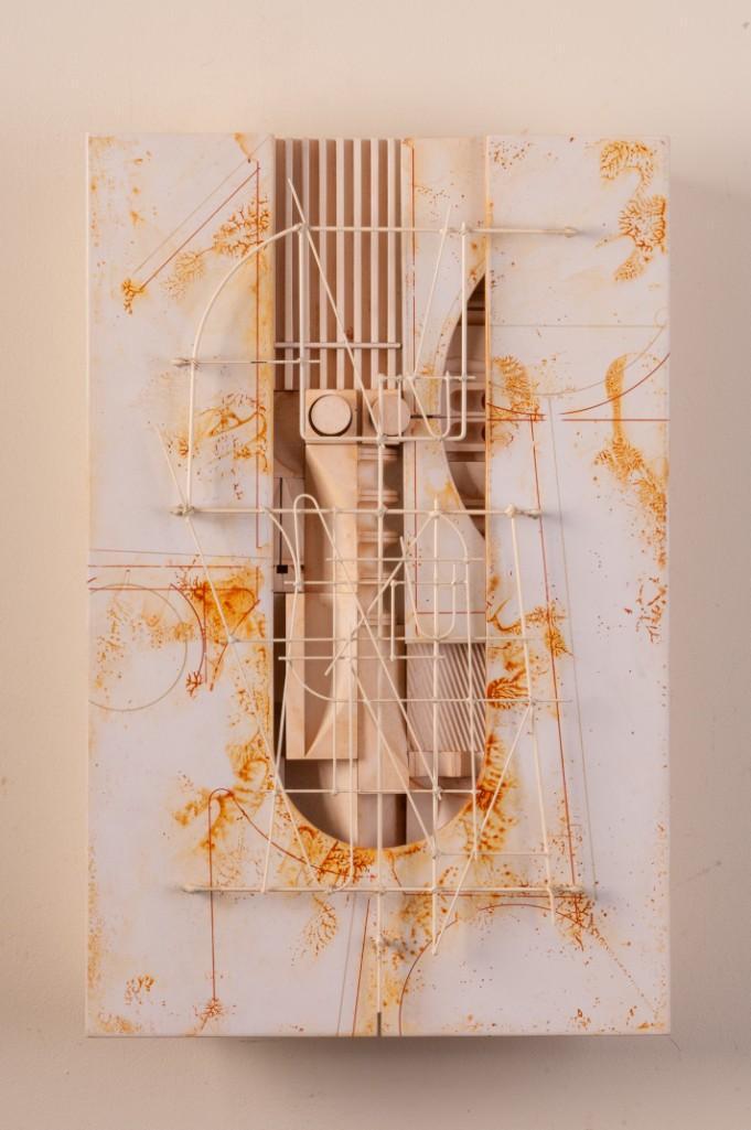 Abe Ajay (1919-1998). "Untitled Construction #590": Mixed media sculpture, signed by artist. 30 1/4 x 20 1/4 inches, 3 inches deep.Ajay gained recognition beginning in the 1960s. His work is in the collections of the Metropolitan Museum of Art, the Sol