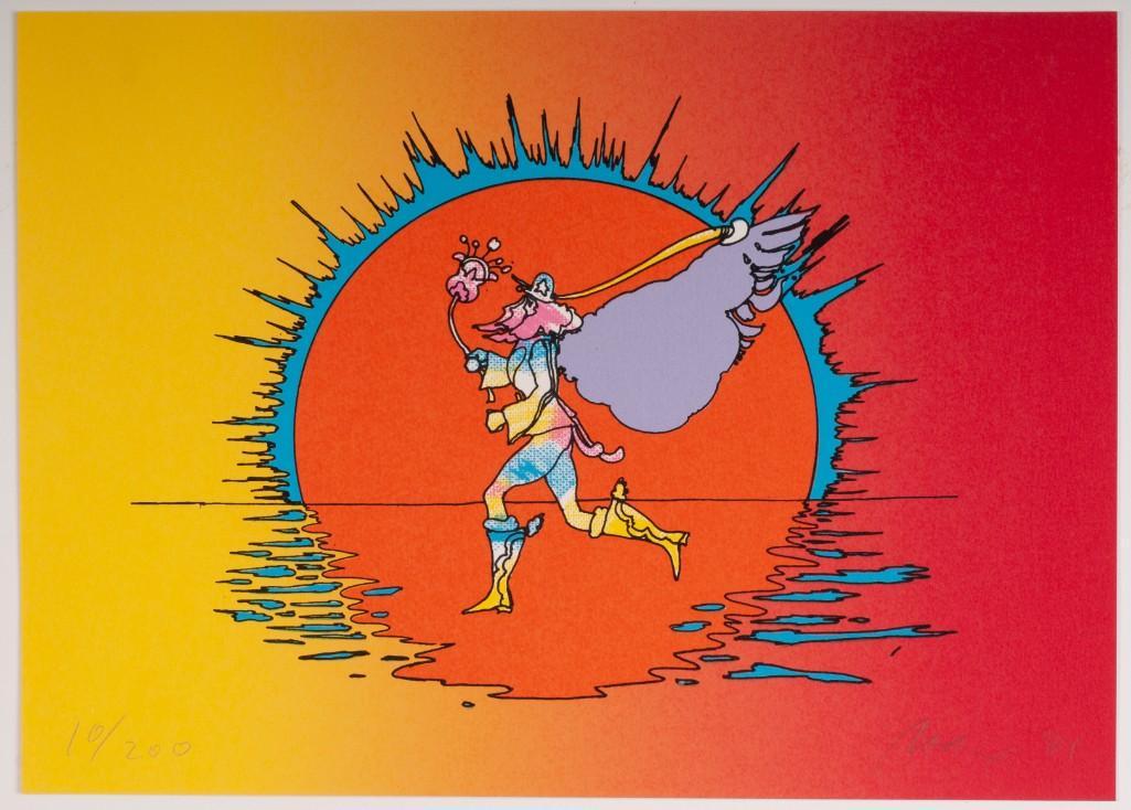 Peter Max Serigraph.: 10 x 14 inches. Signed, numbered 10/200 and dated May '81. One of rare matched set of four editions in this sale. Detailed condition reports are available upon request. Due to the current stay at home