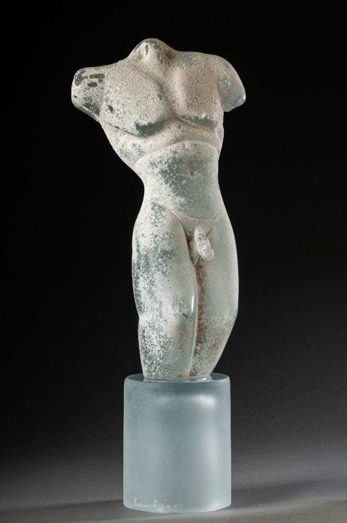 Gino Mazzuccato. Murano Glass Nude Male Sculpture.: Height including pedestal 25 inches. Signed Mazzuccato and dated 2-06-1991 on pedestal. Detailed condition reports are available upon request. Due to the current stay at home order, in-person preview 
