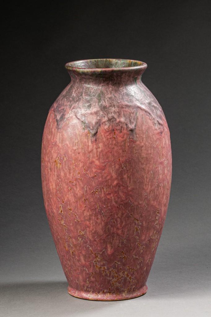 Roseville Carnelian II 14" Vase.: Drilled for a lamp, otherwise condition excellent. Detailed condition reports are available upon request. Due to the current stay at home order, in-person preview will not be available until May 1 Ite