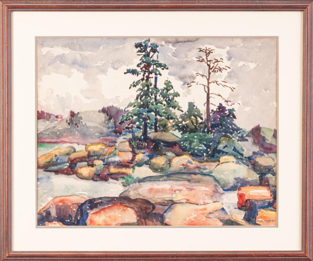 Jane Messick. Eastport, Maine.: Watercolor on paper, 14 x 18 1/2 inches, sight. Signed lower right. Detailed condition reports are available upon request. Due to the current stay at home order, in-person preview will not be availabl