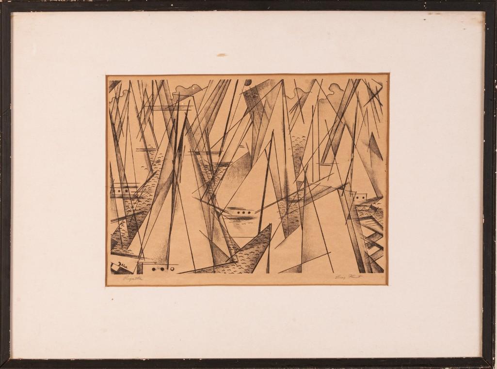 Leroy Walter Flint (1909-1991). Regatta.: Etching on paper, 8 1/4 x 11 1/4 inches, sight. Pencil signed lower right. Detailed condition reports are available upon request. Due to the current stay at home order, in-person preview will not be a