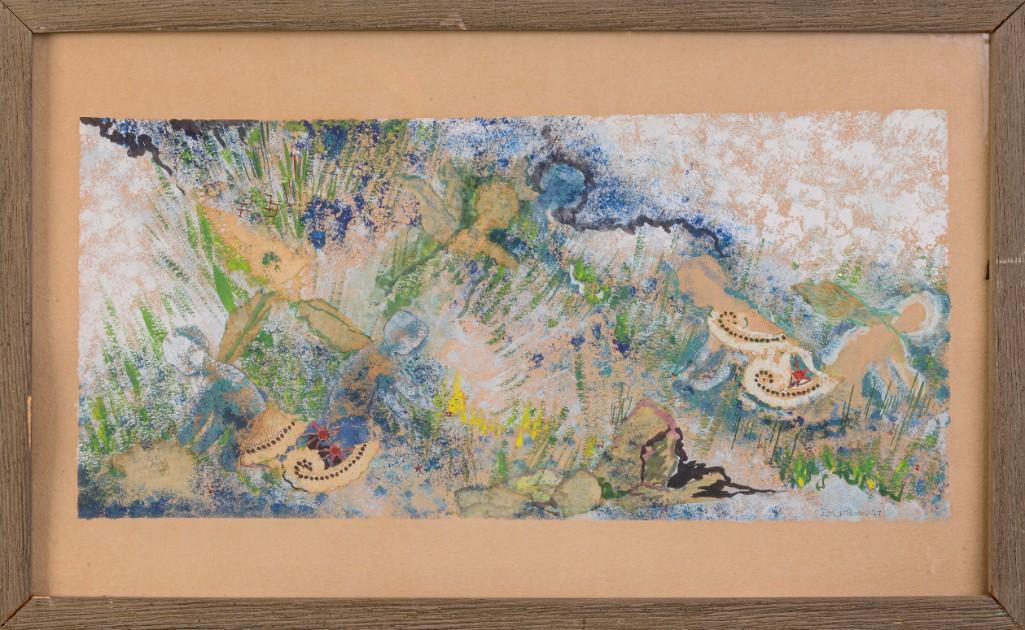 Ella May Mason (1912-2005). Children Gardening.: Mixed media, 12 x 20 inches. Signed lower right. Detailed condition reports are available upon request. Due to the current stay at home order, in-person preview will not be available until May 1 Items
