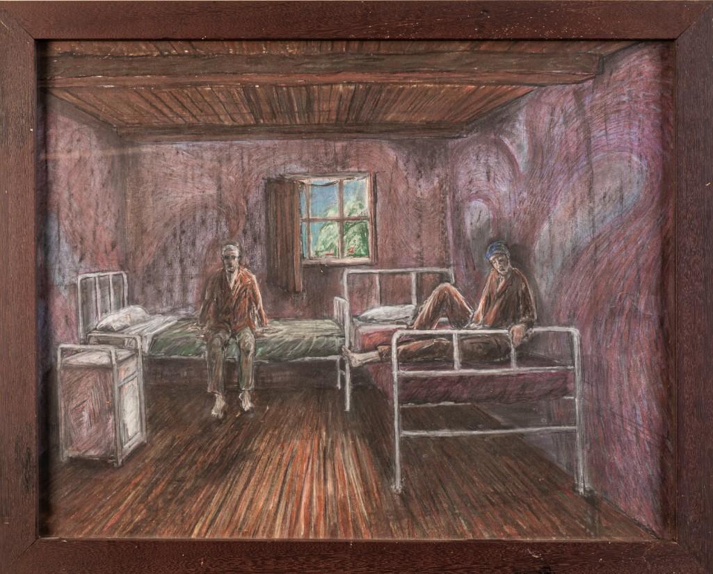 Tim Pryke. Two Men in a Bedroom.: Pastel on paper, 23 x 29 inches. Detailed condition reports are available upon request. Due to the current stay at home order, in-person preview will not be available until May 1 Items may be picked u
