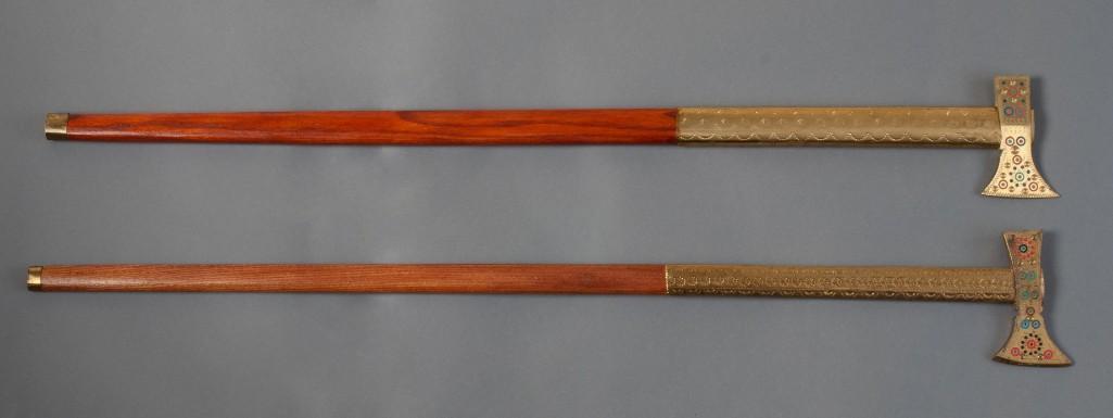 Two Ukranian Bartka Axes.: Lengths 35 1/2 inches. Detailed condition reports are available upon request. Due to the current stay at home order, in-person preview will not be available until May 1 Items may be picked up at our F