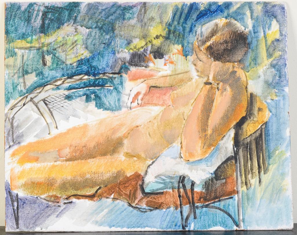 Elsie Streever Batzell. Reclining Figure.: Oil on board, 16 x 20 inches. Detailed condition reports are available upon request. Due to the current stay at home order, in-person preview will not be available until May 1 Items may be picked up a