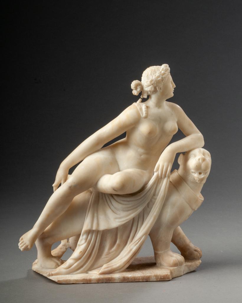 Grand Tour Alabaster Sculpture of Ariadne and the: 19th century, height 11 inches.