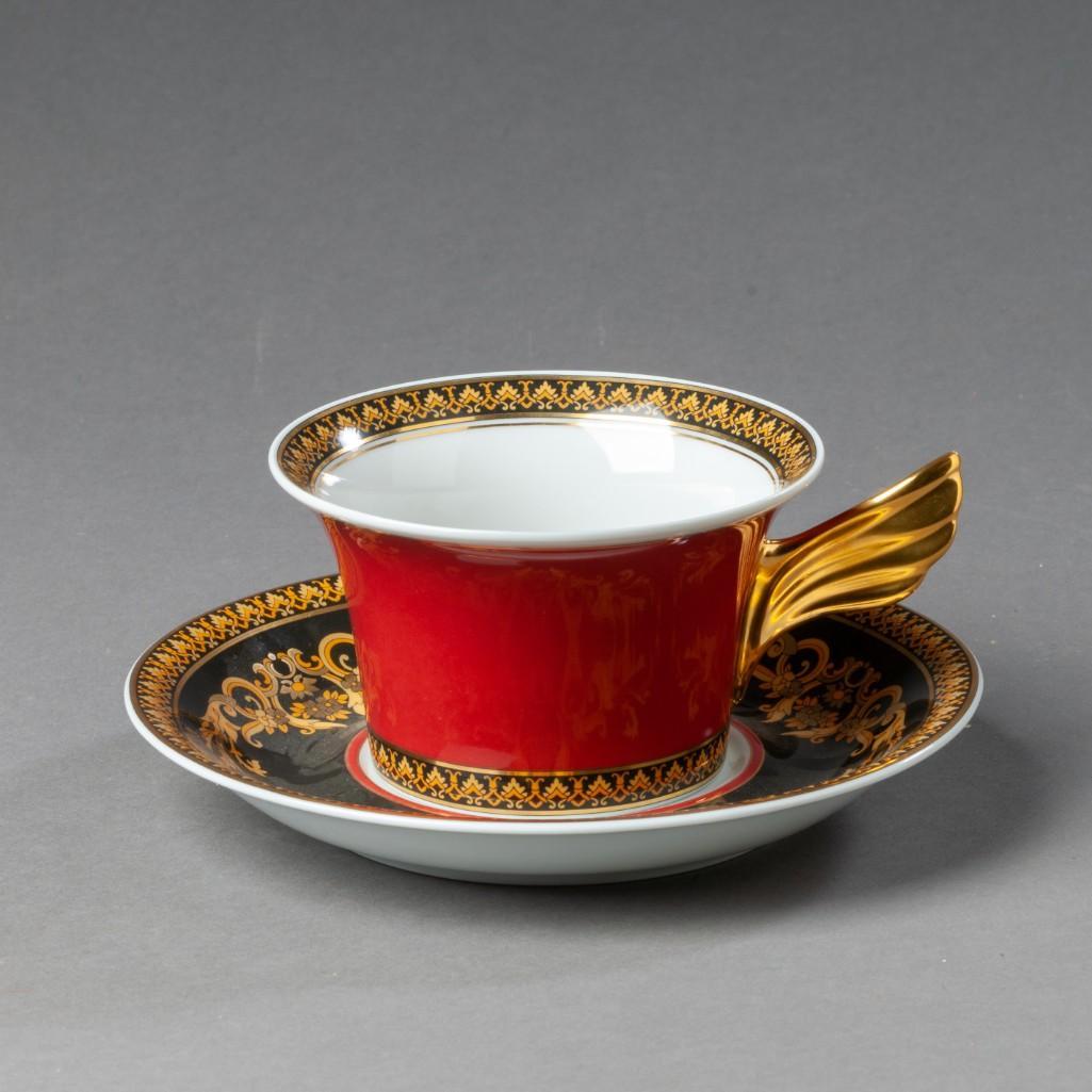 Rosenthal Versace Medusa Teacup and Saucer.: Diameter of saucer 6 1/4 inches.