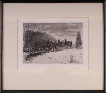 William Henry Shelton (1840 - 1932). Christmas Eve.: Etching on paper, 8 1/4 x 11 inches, sight, frame 14 3/4 x 16 3/4 inches.