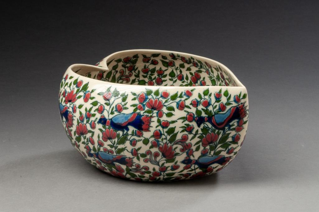 Zsolnay Pecs Persian Style Bowl.: Late 19th century, height 4 inches, width 8 inches.