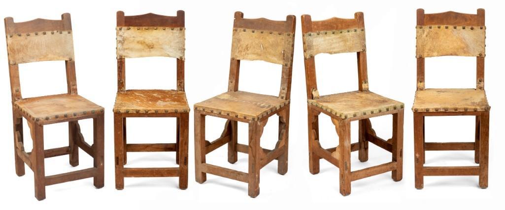Five Spanish Colonial Chairs.: Height 35 inches. Provenance: purportedly from the Maine studio of McClelland Barclay.