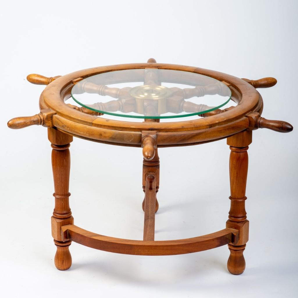 Nautical Ships Wheel Table.: Height 16 inches, diameter of top 29 inches.