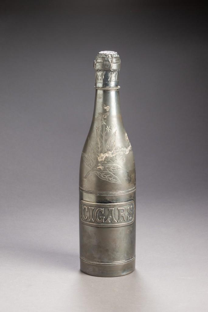 Pairpoint Silver Plate Champagne Bottle Cigar Holder: Height 11 inches.