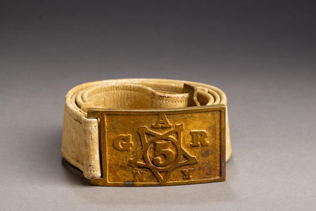 NY 5th Regiment GAR Buckle and Belt.: Buckle 2 x 3 1/2 inches, circa 1915.