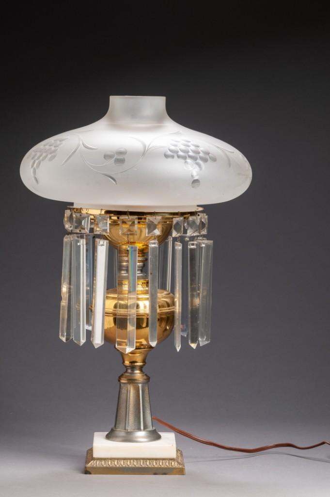 Sinumbra Lamp With Pressed Glass Shade.: Overall height 19 inches.