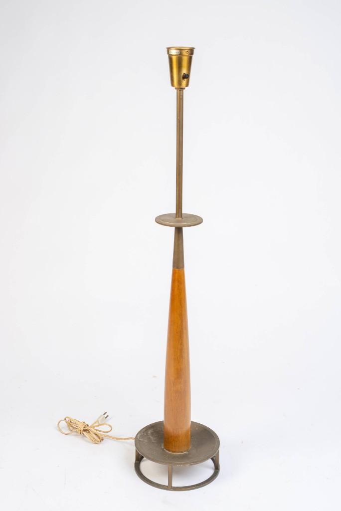 Tommi Parzinger for Stiffel Brass and Walnut Floor: Signed with label. Height 42.5 inches.