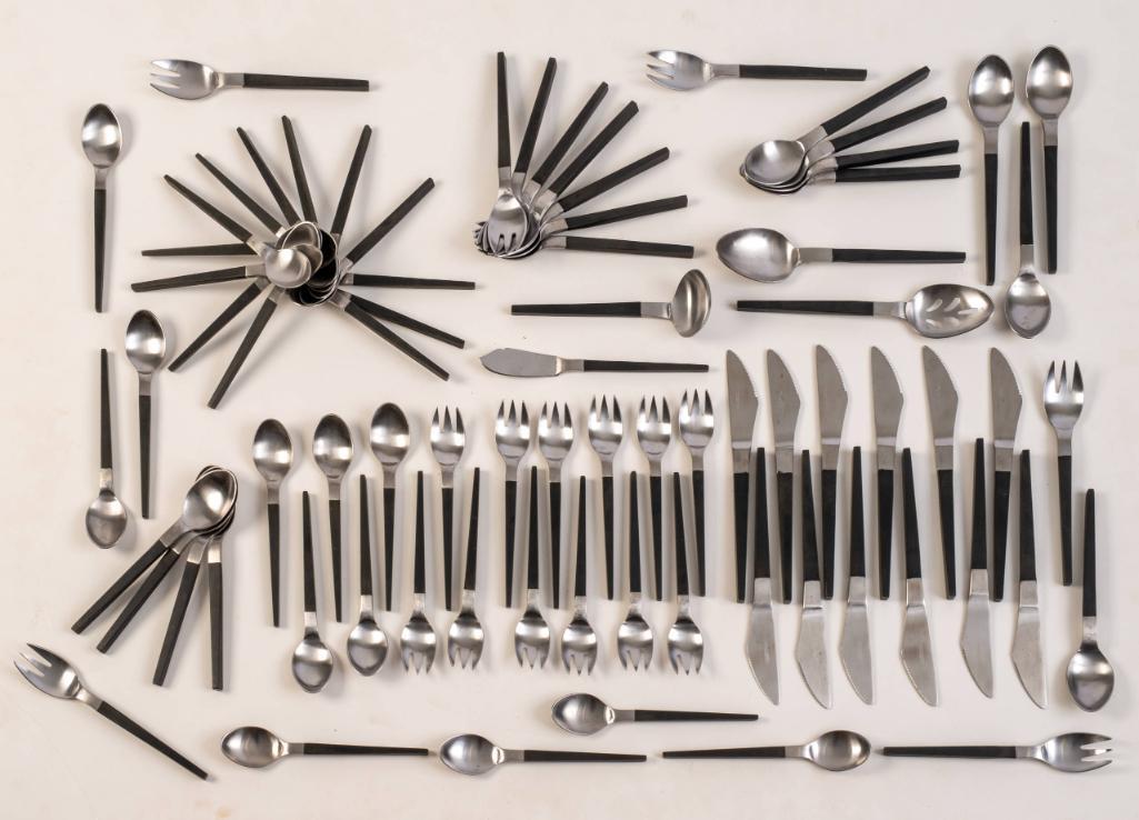 77 Pieces of Stanley Roberts Labrisas Flatware.: Forks, spoons, knives and serving pieces.