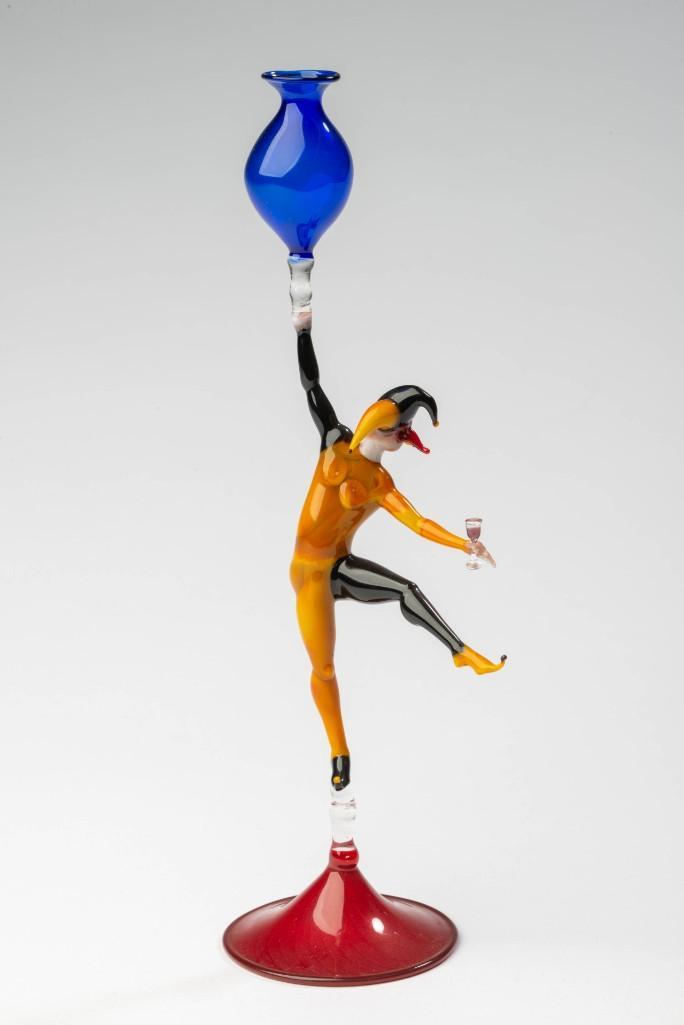 Lucio Bubacco Dancing Jester with Glass of Wine: Height 8.5 inches. Unsigned purchased from artist workshop in Italy.