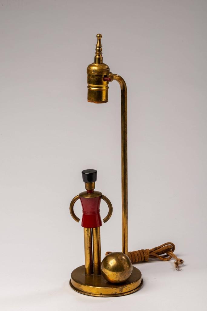 Chase Art Deco Brass and Bakelite "Sentinel" Lamp.: Walter Von Nessen Design, signed. Height 16 inches.