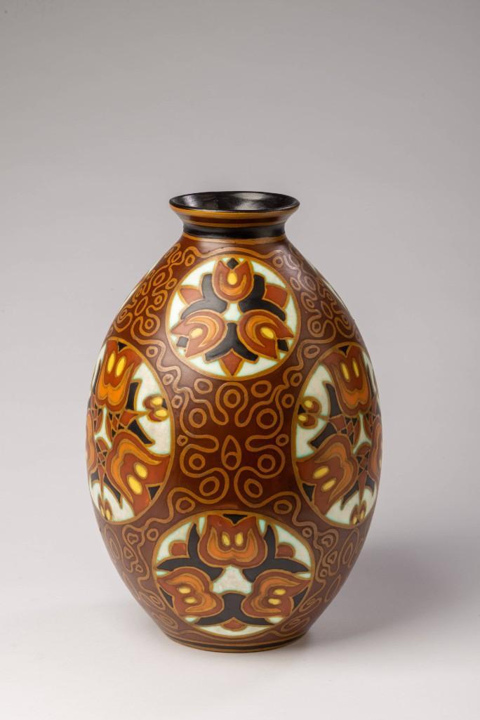 Large Boch Freres Vase, Charles Catteau Design.: Height 12.5 inches.
