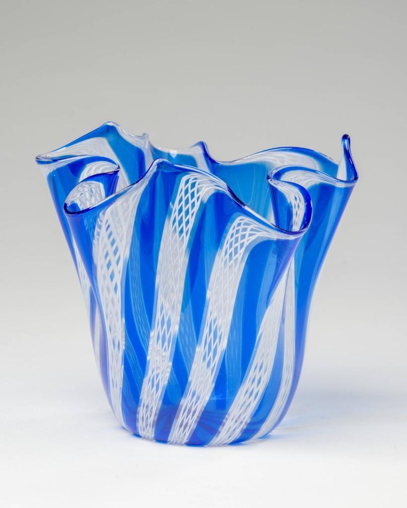 Murano Glass Latticino Handkerchief Vase.: Height 4.75 inches, width 5.5 inches.