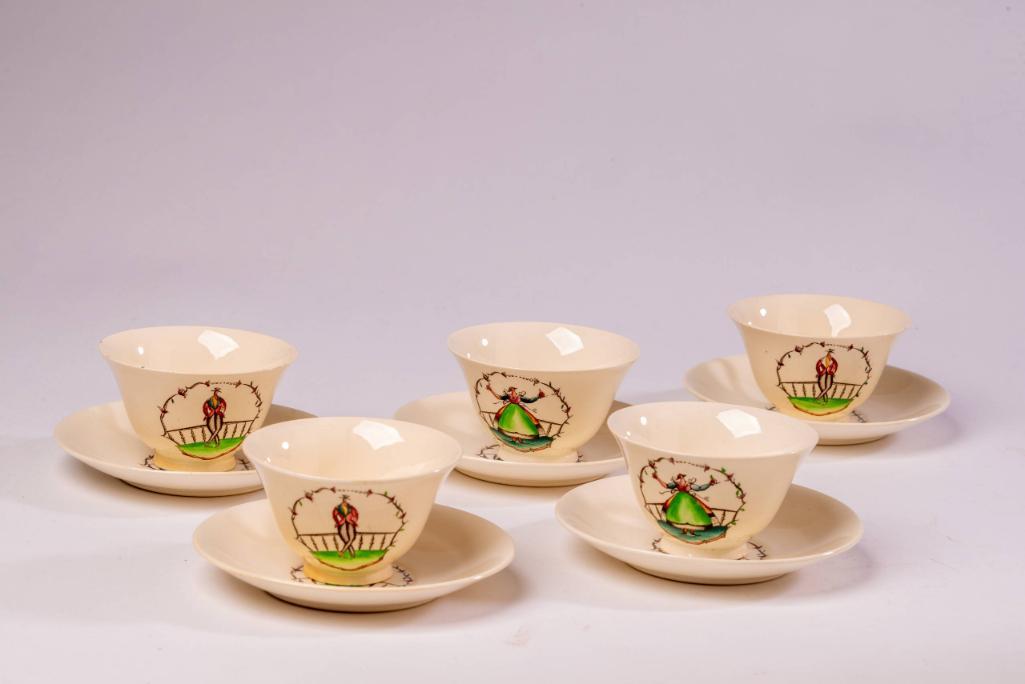 Five Lavenia Cups and Saucers: Designed by Guido Andlovitz, Italy, 1930's
