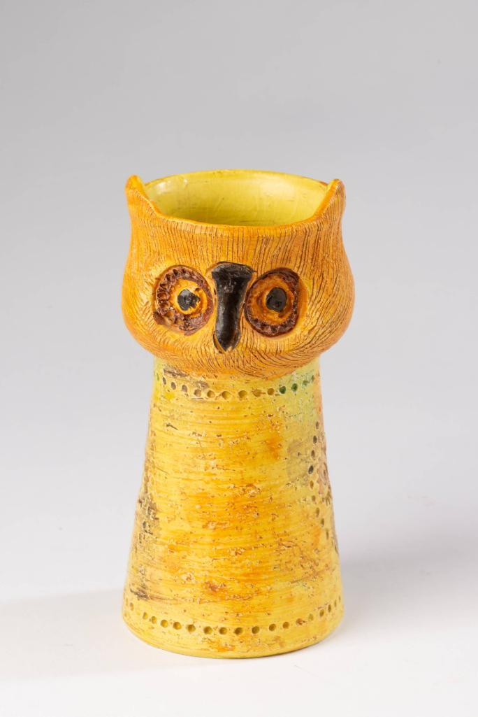 Bitossi Pottery Owl Vase, Aldo Landi Design: Italy, 1960's, partial Rosenthal Netter label, height 7.5 inches.