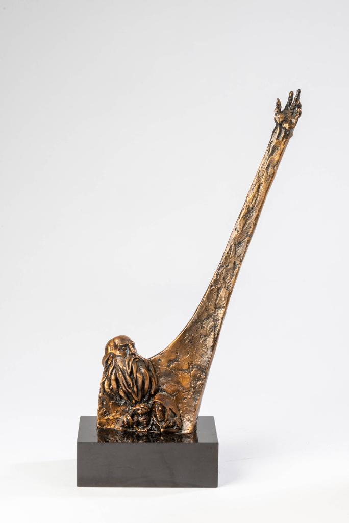 Frank Eliscu Bronze Sculpture of Moses: (American, 1912-1996), mounted on black marble base, height including base 17.5 inches.