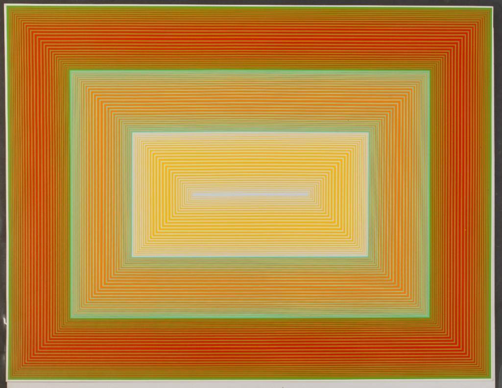 Richard Anuszkiewicz Op Art Serigraph: (American, b. 1930), Plate 5 from the "Inward Eye" Portfolio, 1970, unsigned, sheet 20 x 25.5 inches, with original trifold cover with quotes from William Blake
