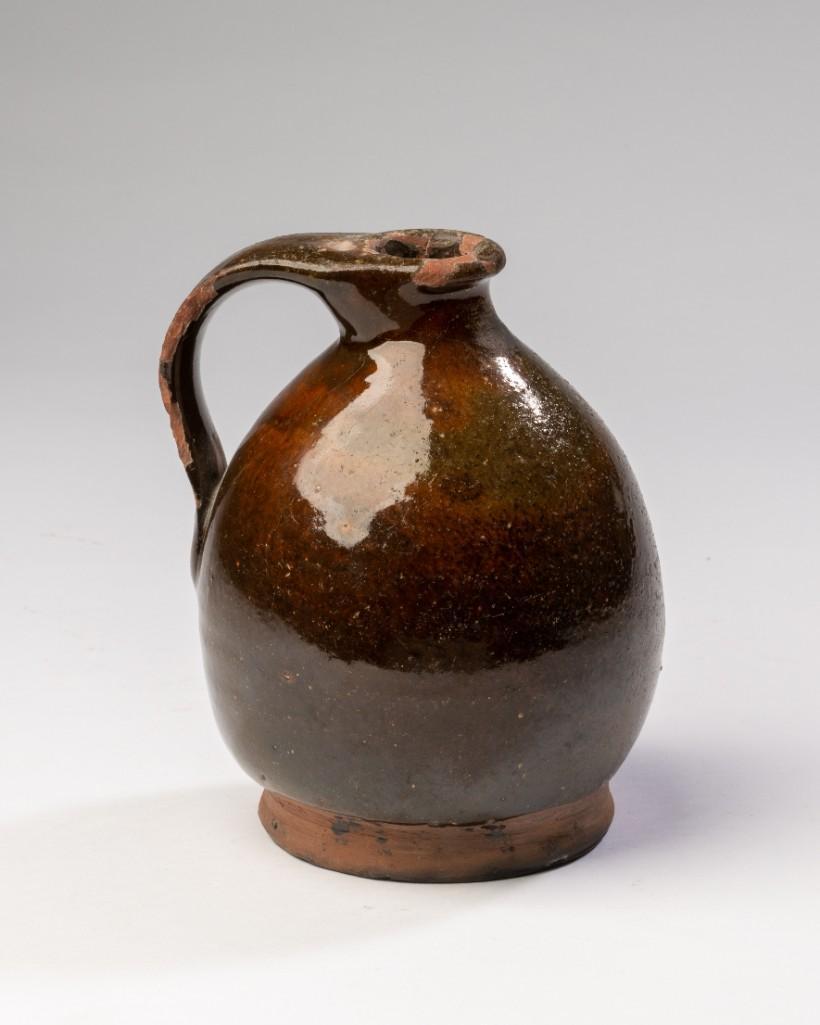 New England Glazed Redware Jug, Maine or New Hampshire, (1 of 3)