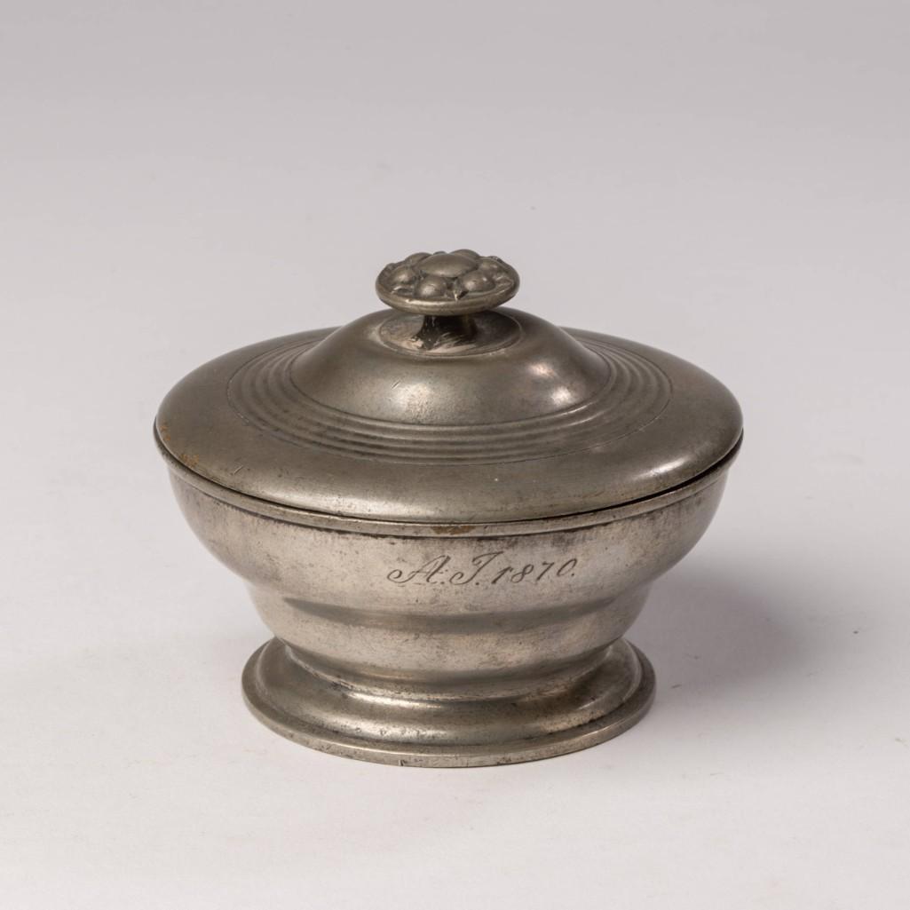 Pewter Covered Bowl, Dated 1870. (1 of 3)